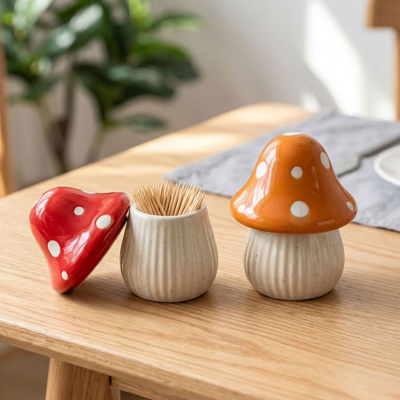 Kitchen Baking Organization - Cartoon-Pilz Keramik-Aufbewahrungsdosen Zahnstocherhalter für Zuhause Schminkstäbchen-Organizer