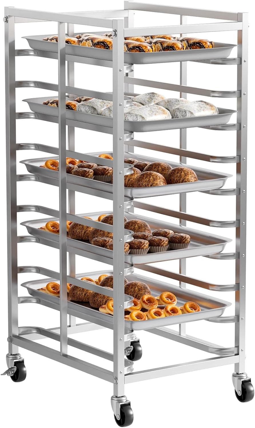 Kitchen Baking Trolley - Kommerzieller Edelstahl-Backwagen mit Rädern, mobiler Backblech-Aufbewahrungswagen,
