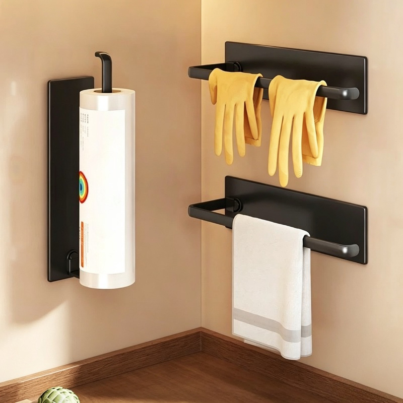 Kitchen Baking Paper Holder - Bohrfreier Papierhandtuchhalter Selbstklebende Rollenpapierhalter Frischhaltefolien-Aufbewahrungsregal Wandregal