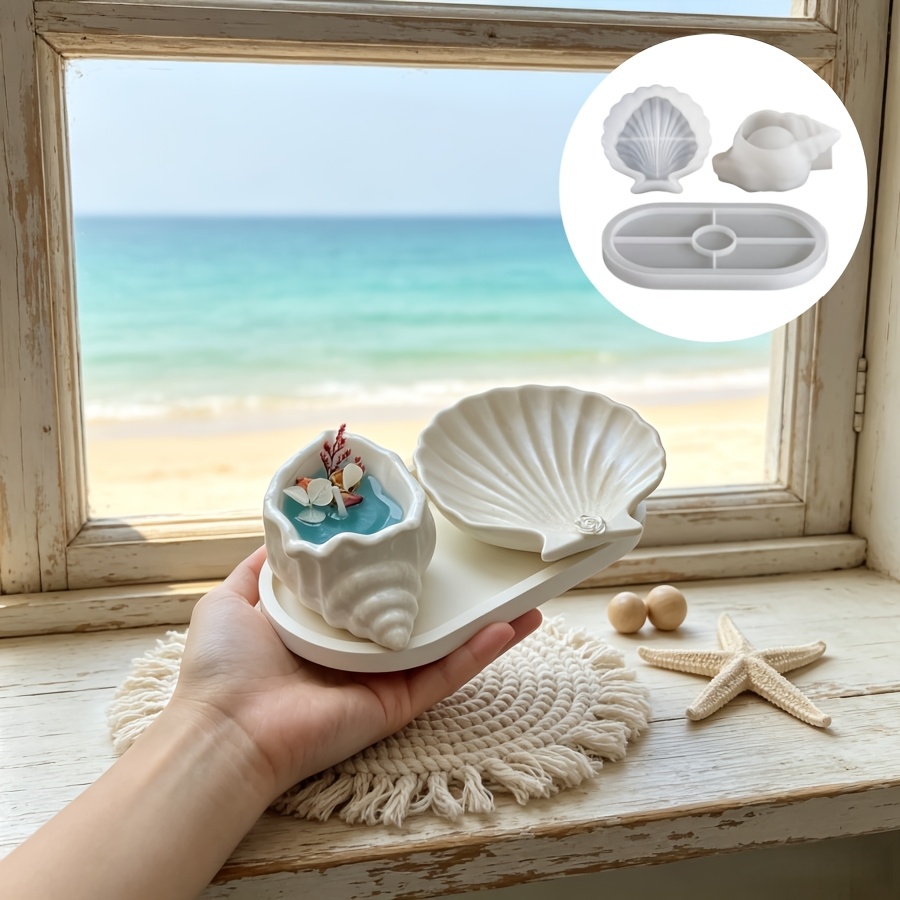 Kitchen Baking Utensil Set - 3-teiliges Marine-Serie-Set, bestehend aus Muschel-Kerzenhalter, Muschelschale