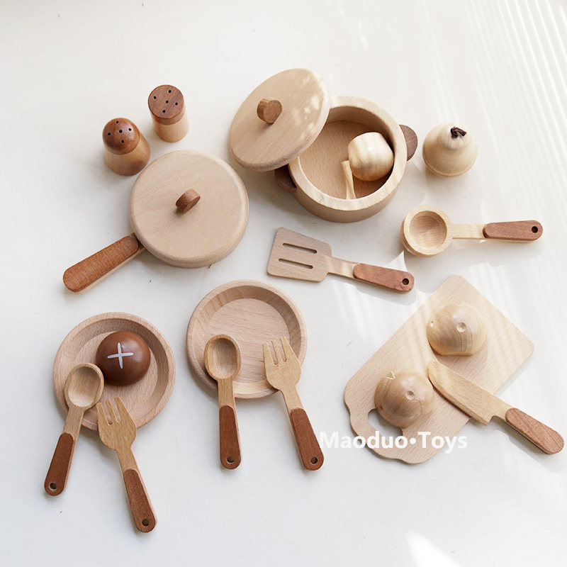 Kitchen Baking Utensil Set - Maoduo Spielzeug Buchenholz Kinderküche Spielset Kochutensilien