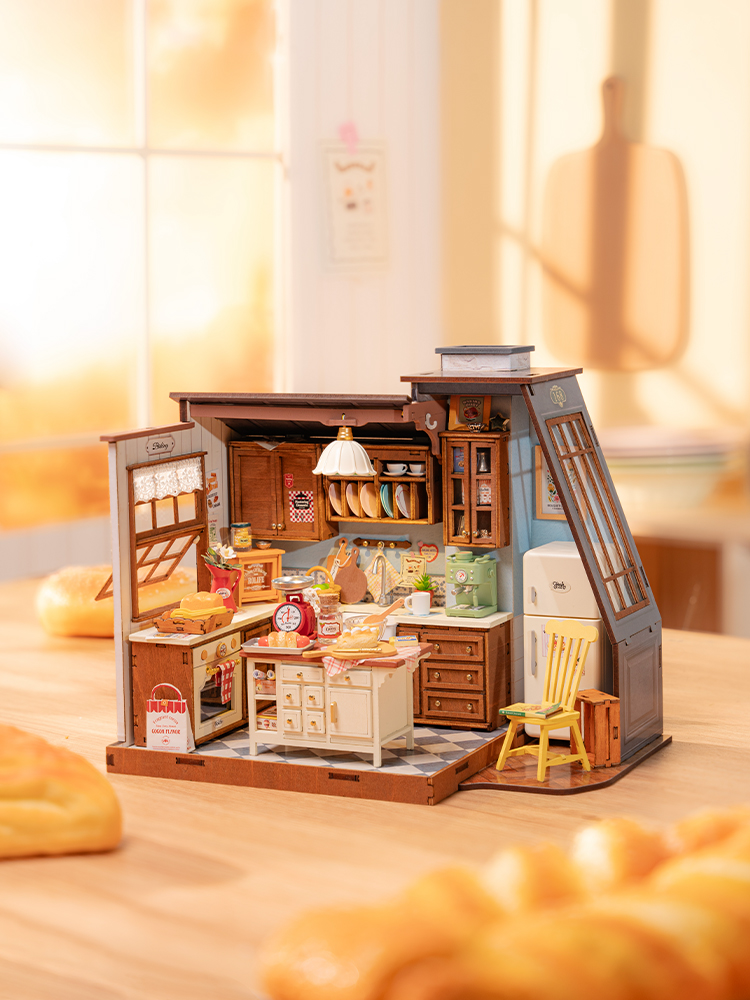 Homely Baking Kitchen Rolife - Robotime Rolife Backküche Holzpuppenhaus 3D-Puzzle Miniatur