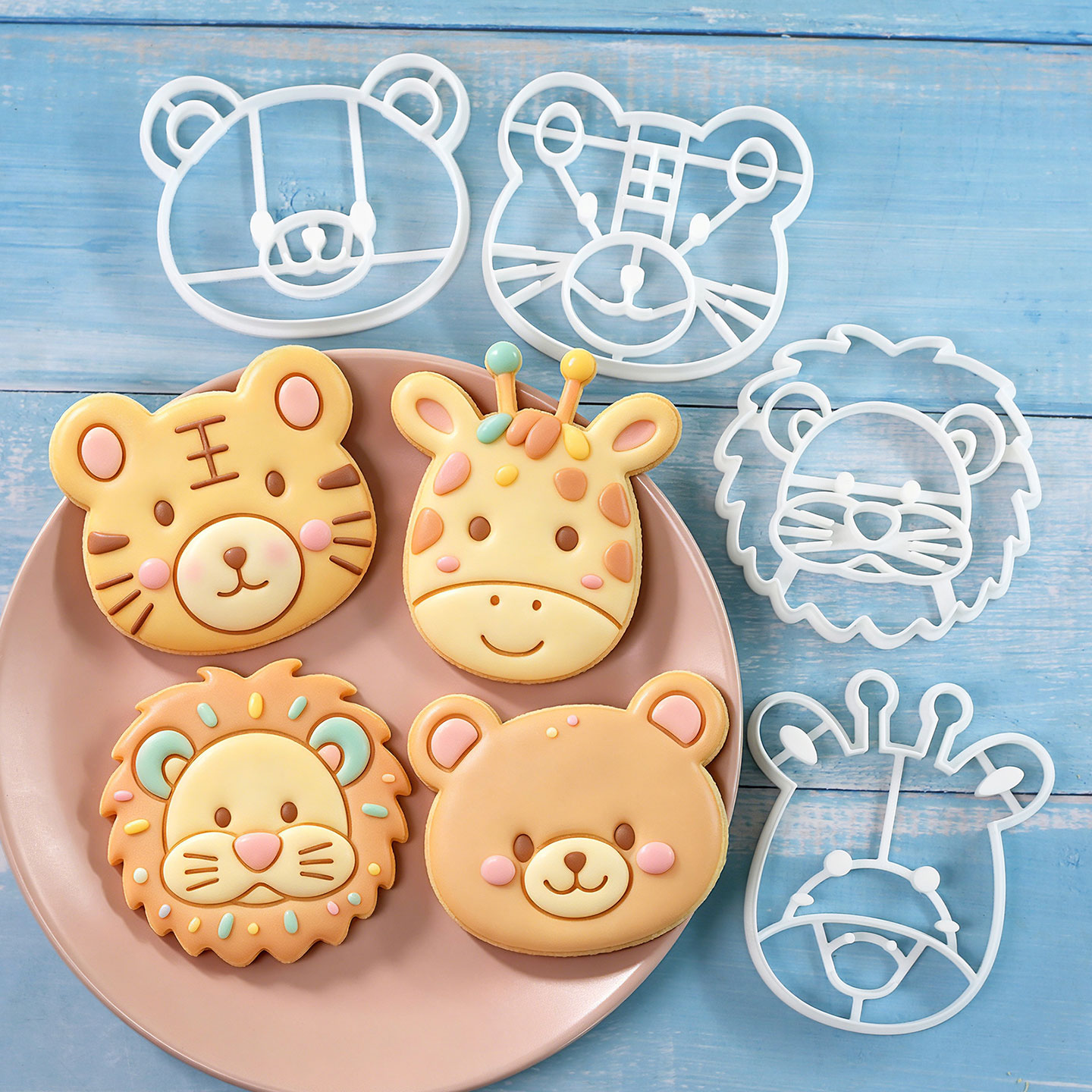 Kitchen Baking Items - 4-teiliges Tier-Plätzchenausstecher-Set 3D Niedliche Löwen Tiger